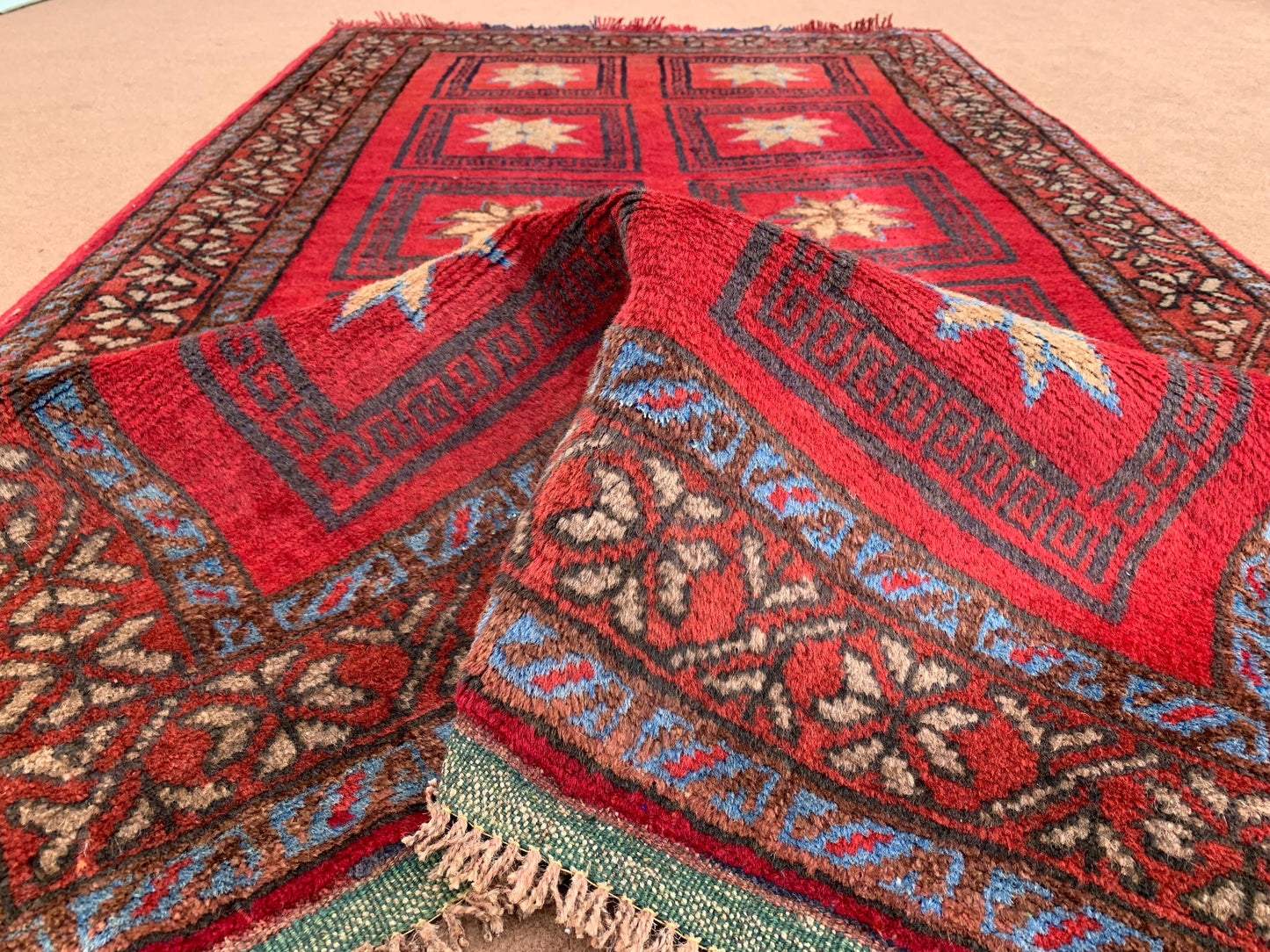 4x6 Ft Vintage Baluchi Rug, Afghan Hand Knotted Wool Rug, One of a kind Rug, Checkered design Rug, Oriental Rug, Bedroom Rug Hallway Rug etc