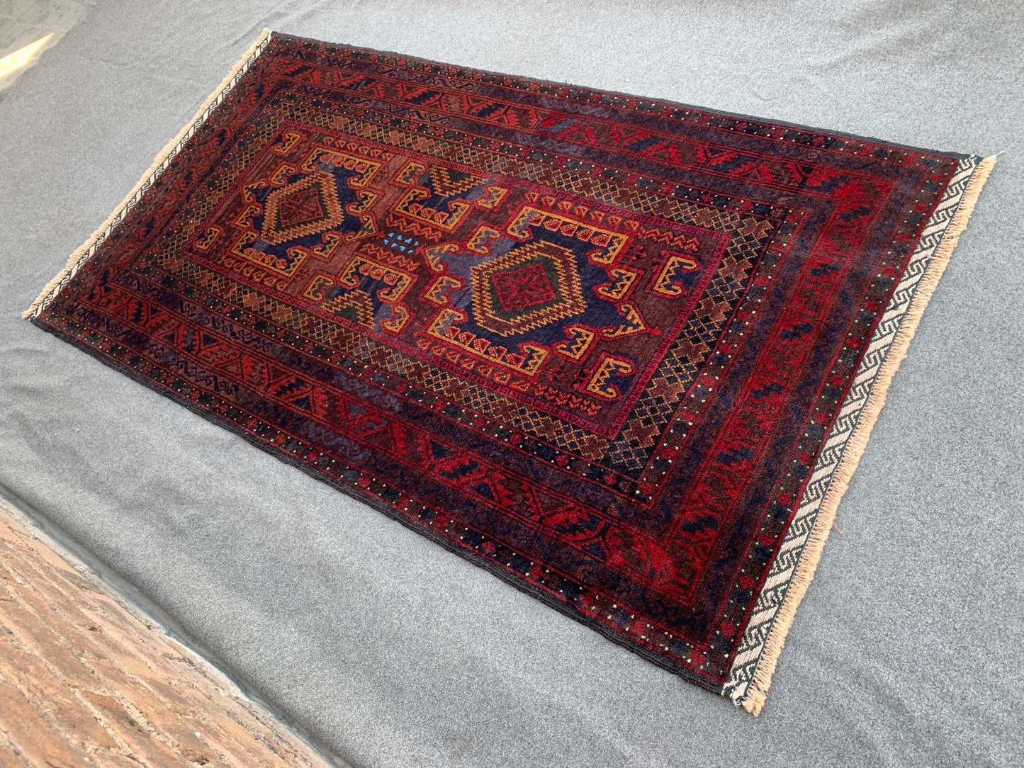 4x6 Vintage Rug, Natural Hand Knotted Afghan Wool Rug, Herati Baluchi Rug, Geometric Area Rug, Oriental Tribal Rug, Bedroom Rug Hallway Rug.