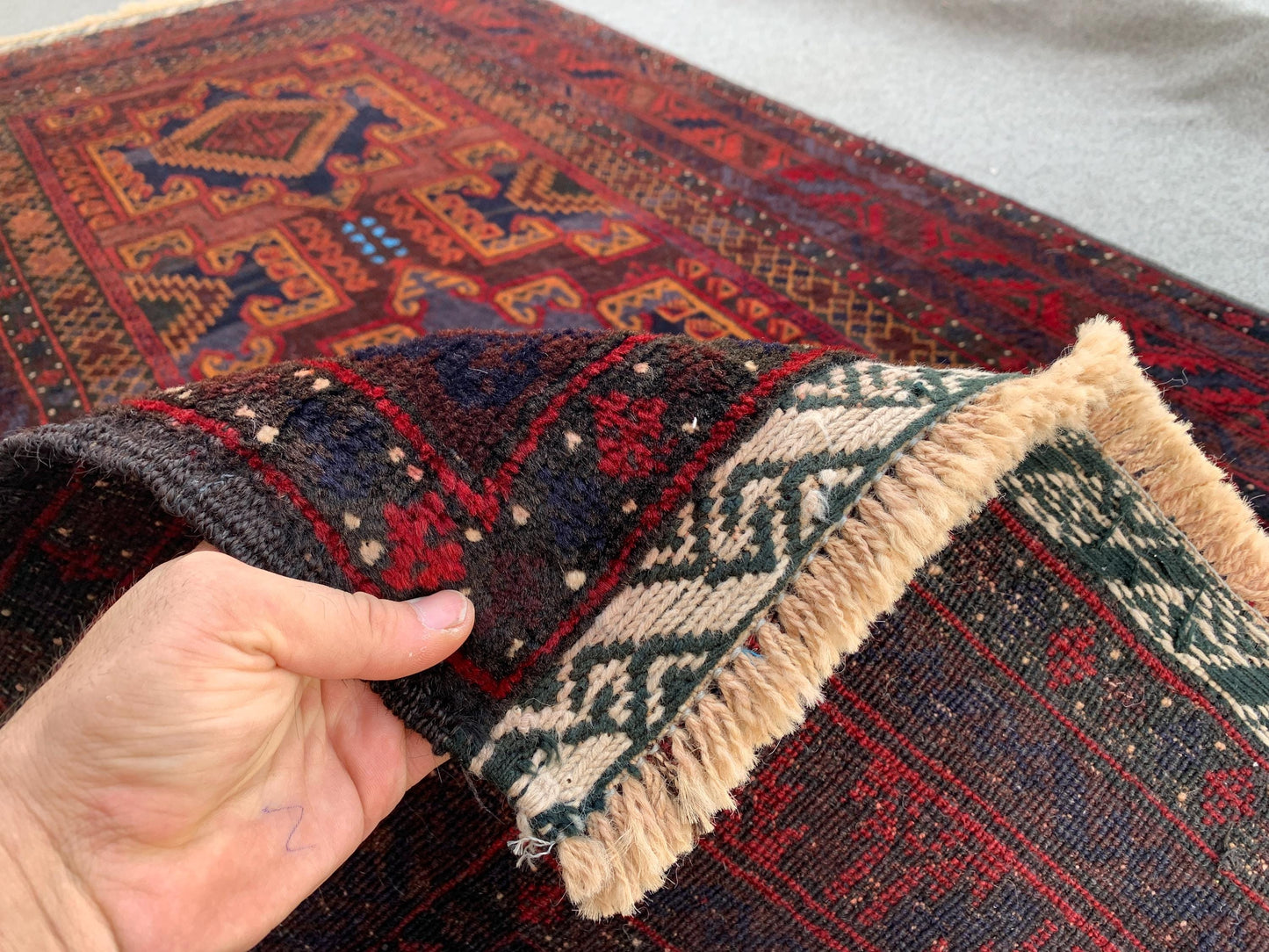 4x6 Vintage Rug, Natural Hand Knotted Afghan Wool Rug, Herati Baluchi Rug, Geometric Area Rug, Oriental Tribal Rug, Bedroom Rug Hallway Rug.