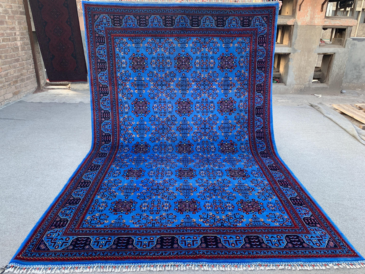 7x10 Ft Blue Bukhara Rug, Natural Afghan Hand Knotted Wool Rug, High Quality Bukhara Rug Oriental Rug Modern Rug, Living Room Rug 200x300 Cm