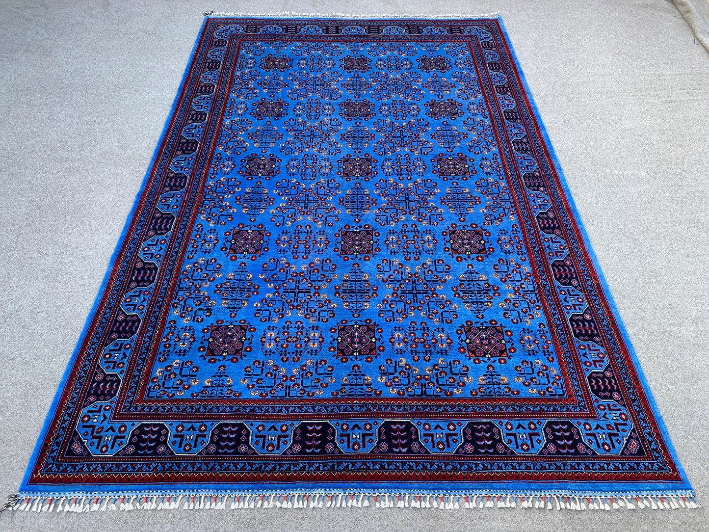 7x10 Ft Blue Bukhara Rug, Natural Afghan Hand Knotted Wool Rug, High Quality Bukhara Rug Oriental Rug Modern Rug, Living Room Rug 200x300 Cm
