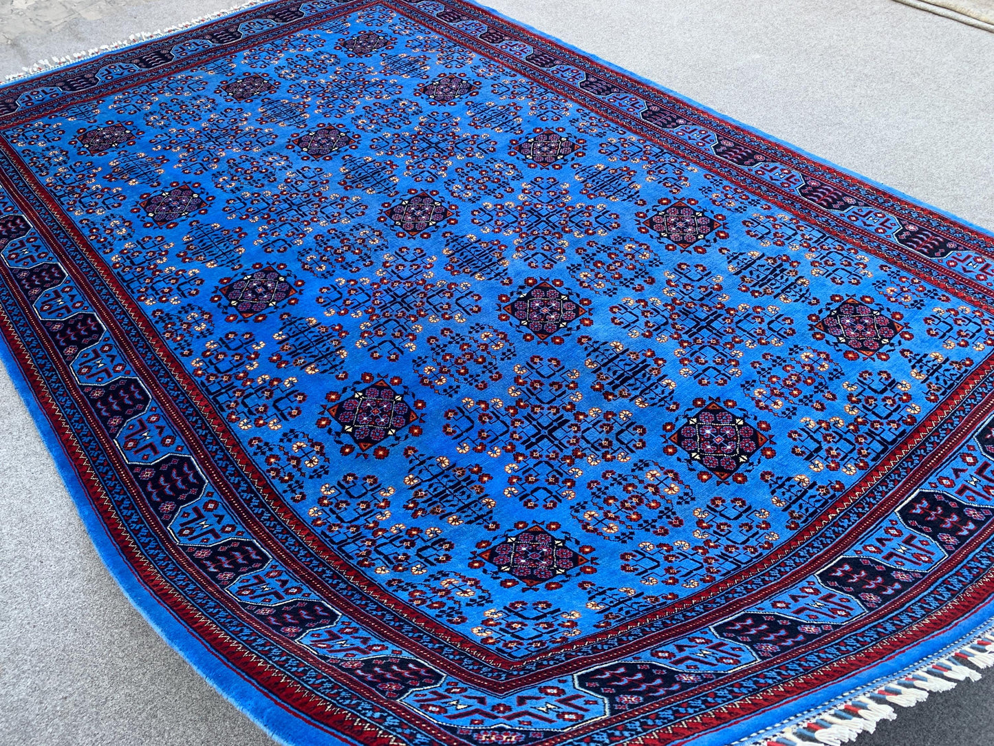 7x10 Ft Blue Bukhara Rug, Natural Afghan Hand Knotted Wool Rug, High Quality Bukhara Rug Oriental Rug Modern Rug, Living Room Rug 200x300 Cm