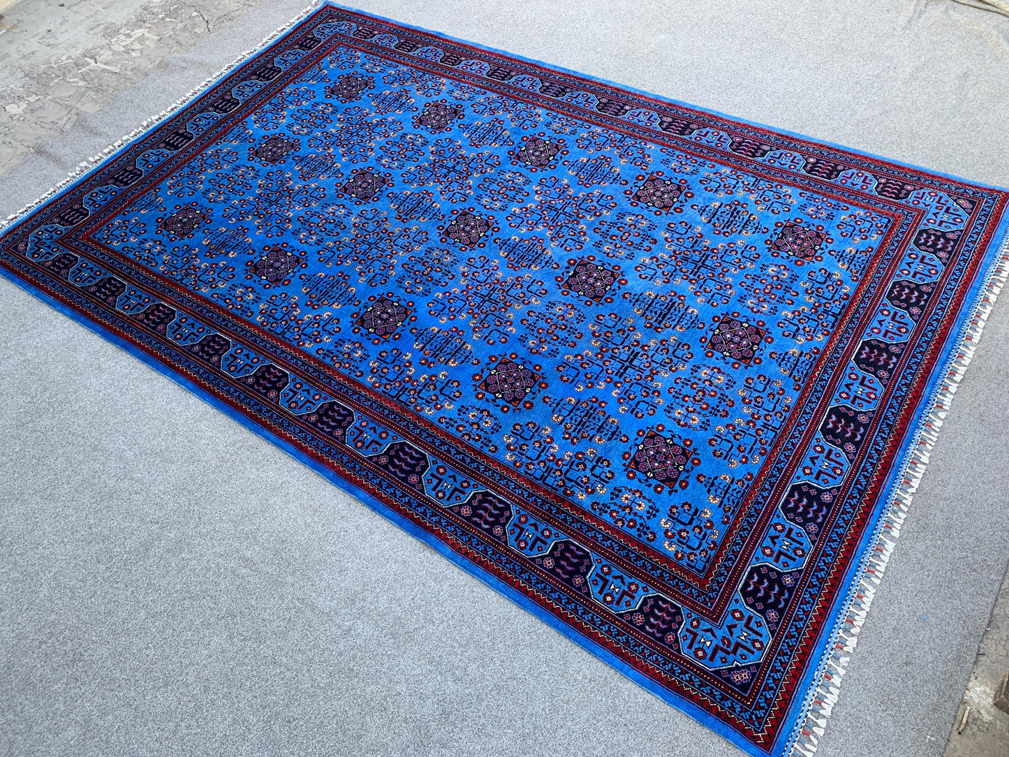 7x10 Ft Blue Bukhara Rug, Natural Afghan Hand Knotted Wool Rug, High Quality Bukhara Rug Oriental Rug Modern Rug, Living Room Rug 200x300 Cm