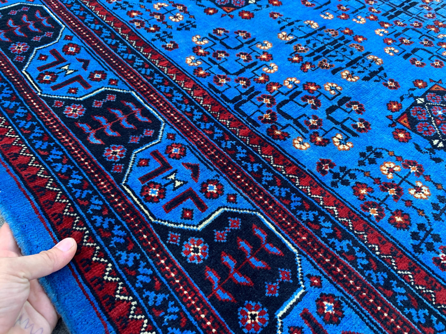 7x10 Ft Blue Bukhara Rug, Natural Afghan Hand Knotted Wool Rug, High Quality Bukhara Rug Oriental Rug Modern Rug, Living Room Rug 200x300 Cm