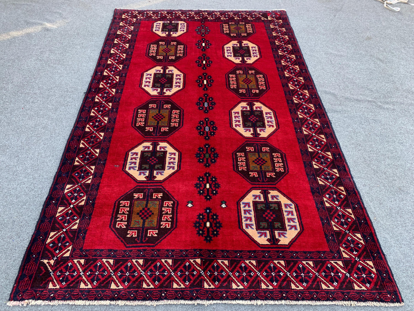 4x6 Ft Red Vintage Rug, Hand Knotted Afghan Wool Rug, Herati Baluchi Rug, Tribal Rug, Oriental Rug, Home Decor Rug, Bedroom Rug Hallway Rug.