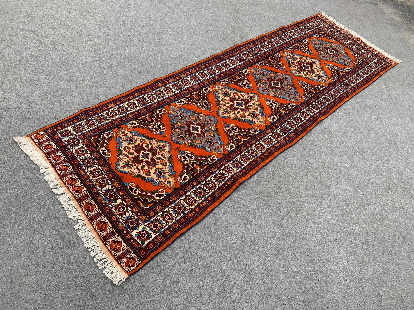 Amazing Orange Runner Rug 3x9 Ft Afghan Hand Knotted Runner Rug, Vintage Geometric Area Rug, Good Quality Rug, Hallway Runner Rug, 90x290 Cm