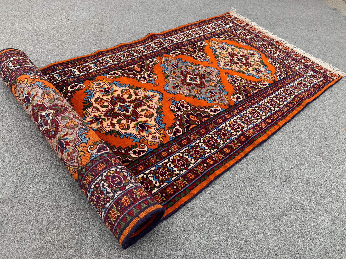 Amazing Orange Runner Rug 3x9 Ft Afghan Hand Knotted Runner Rug, Vintage Geometric Area Rug, Good Quality Rug, Hallway Runner Rug, 90x290 Cm