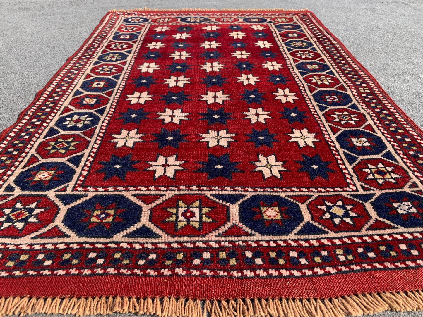 Amazing Vintage Rug 3x4 Ft Afghan Handmade Wool Rug, Red Rug, Oriental Area Rug, Stars design Rug, Rugs for Bedroom Kitchen Hallway Rug etc.