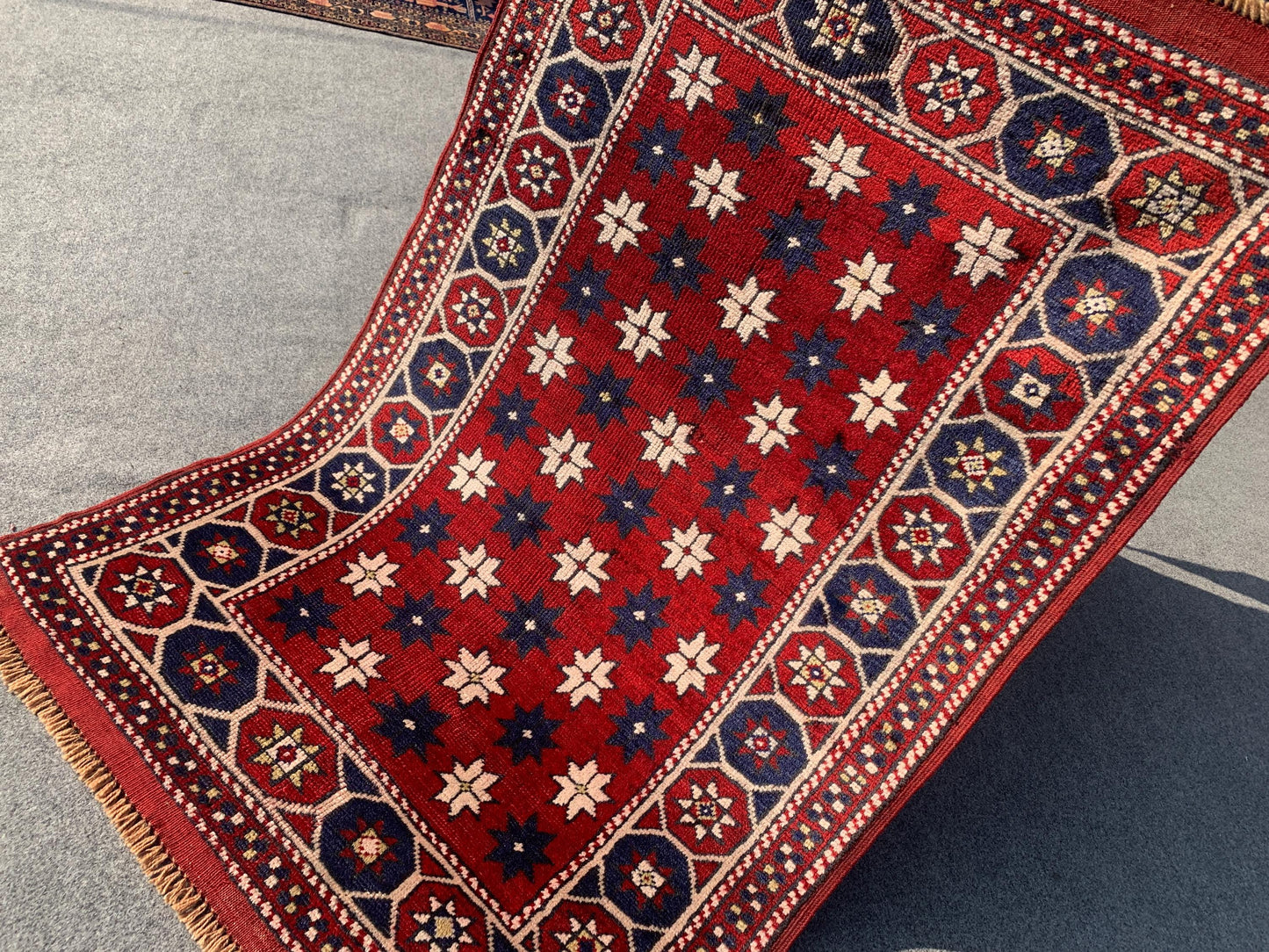 Amazing Vintage Rug 3x4 Ft Afghan Handmade Wool Rug, Red Rug, Oriental Area Rug, Stars design Rug, Rugs for Bedroom Kitchen Hallway Rug etc.