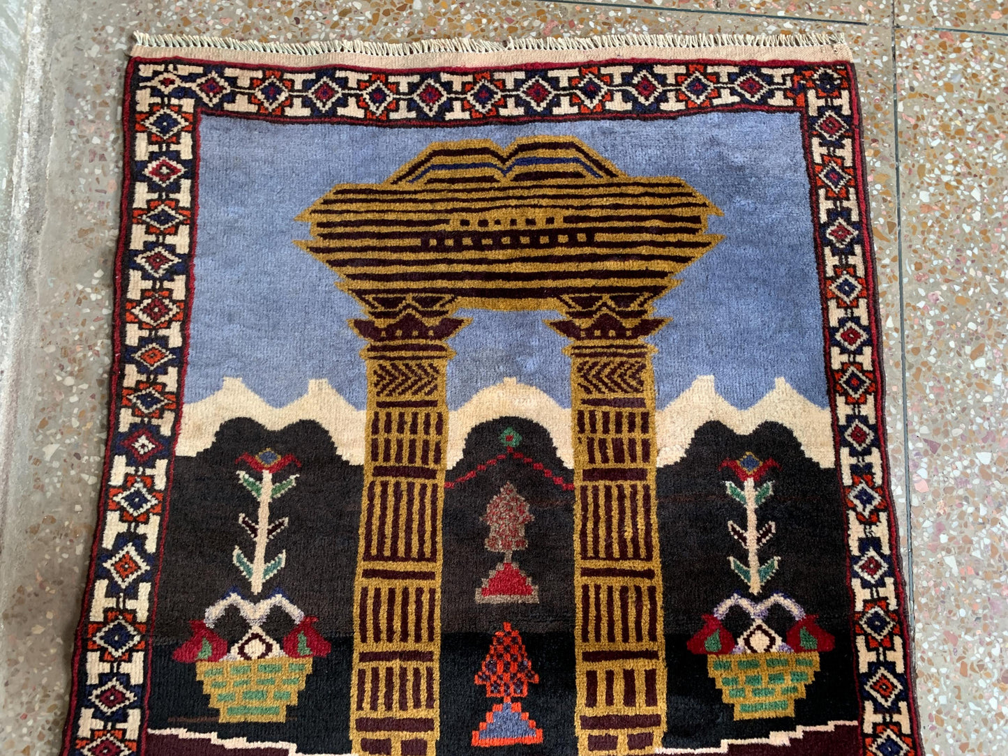 Small Vintage Pictorial Rug, Afghan Handmade Wool Rug, Oriental Wool Rug, One of a kind Rug, Best for Wall Hanging Hallway Rug, 2.6 x 3.8 Ft