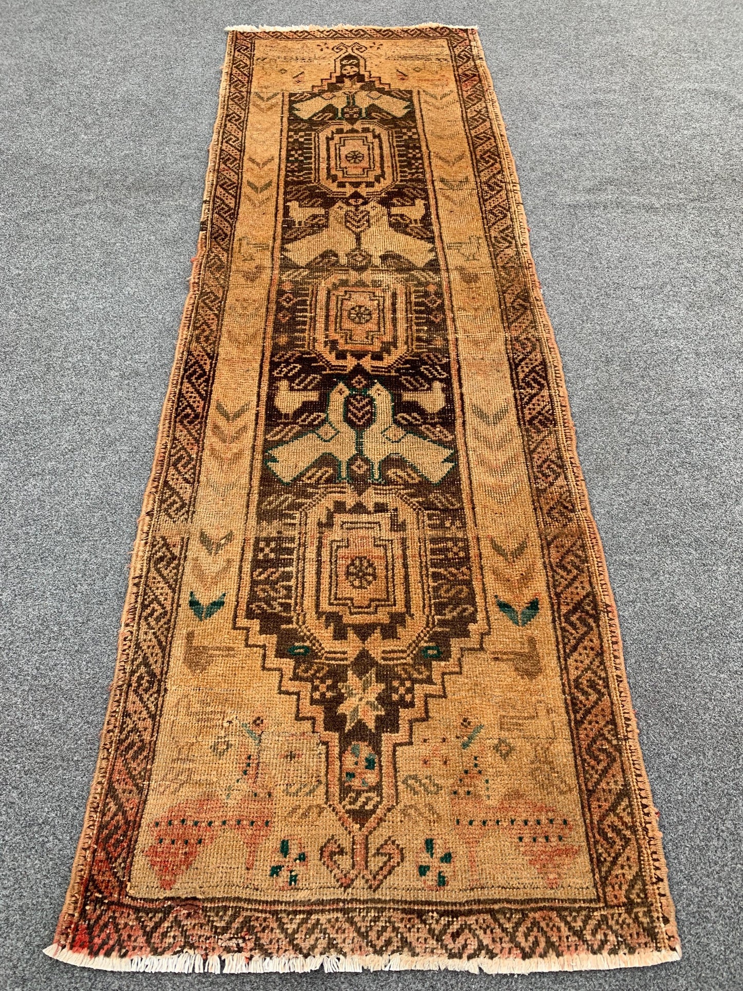 Antique Runner Rug 2x6 Ft Afghan Hand Knotted Runner Rug, Low Pile Rug, Vintage Pictorial Rug, Oriental Wool Rug Bedroom Hallway Runner Rug.