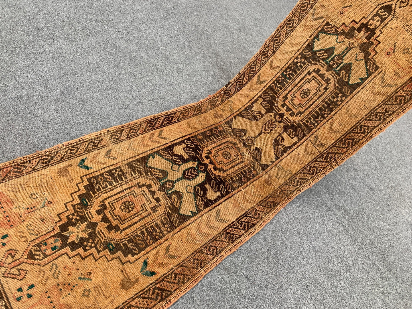 Antique Runner Rug 2x6 Ft Afghan Hand Knotted Runner Rug, Low Pile Rug, Vintage Pictorial Rug, Oriental Wool Rug Bedroom Hallway Runner Rug.