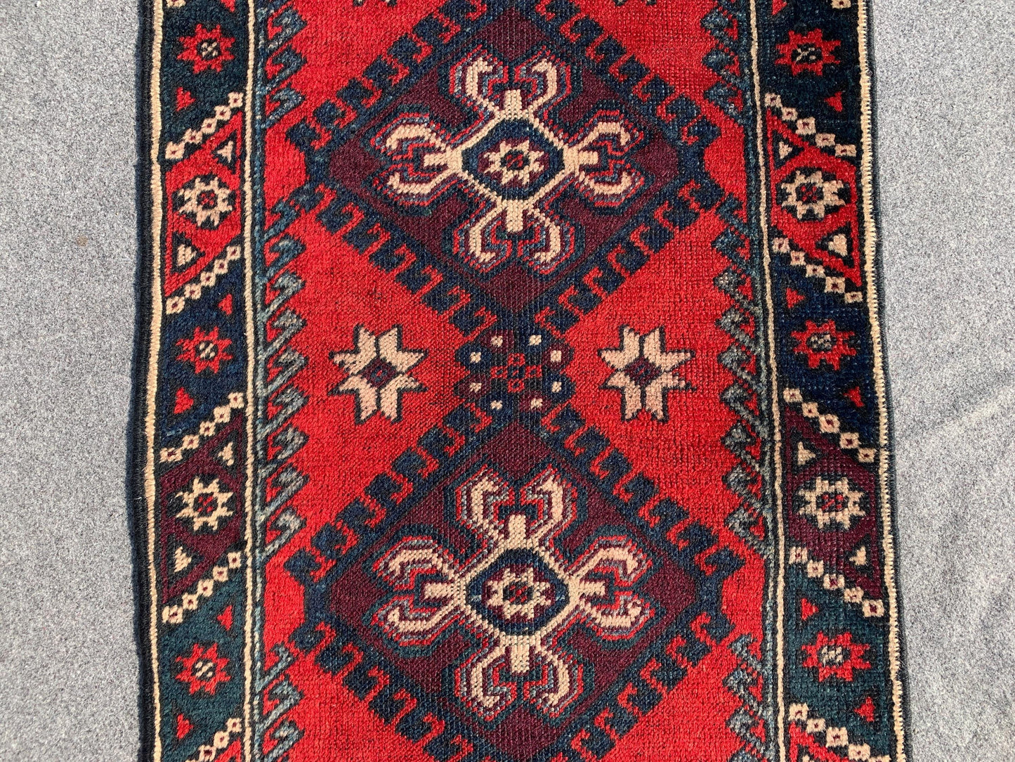 Vintage Runner Rug 2x9 Ft Afghan Hand Knotted Runner Rug, Low Pile Rug, Geometric Area Rug, Antique Oriental Runner Rug, Hallway Runner Rug.