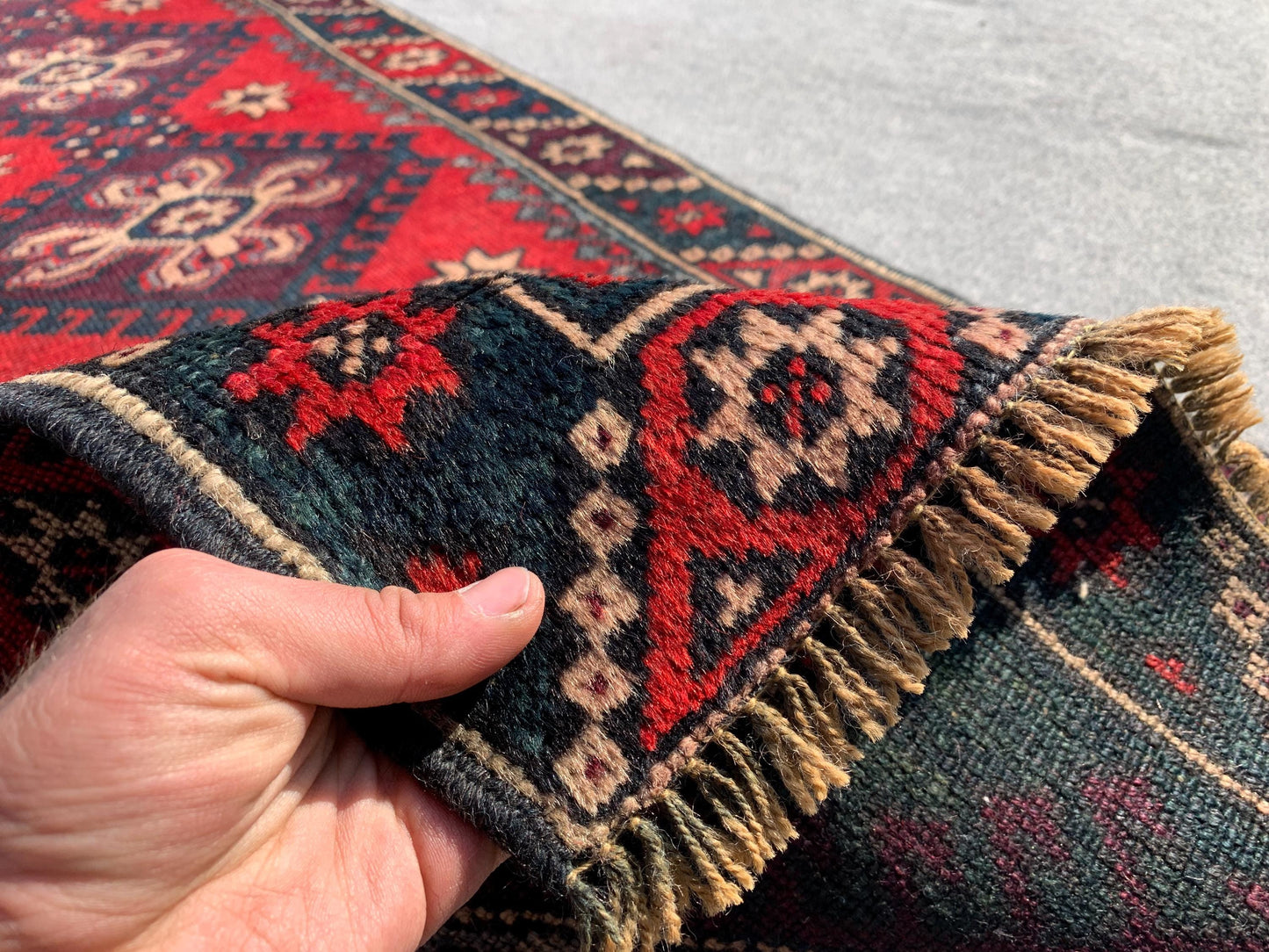 Vintage Runner Rug 2x9 Ft Afghan Hand Knotted Runner Rug, Low Pile Rug, Geometric Area Rug, Antique Oriental Runner Rug, Hallway Runner Rug.