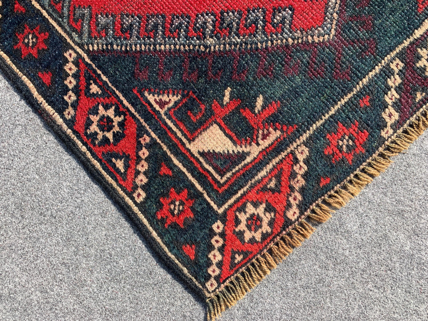 Vintage Runner Rug 2x9 Ft Afghan Hand Knotted Runner Rug, Low Pile Rug, Geometric Area Rug, Antique Oriental Runner Rug, Hallway Runner Rug.