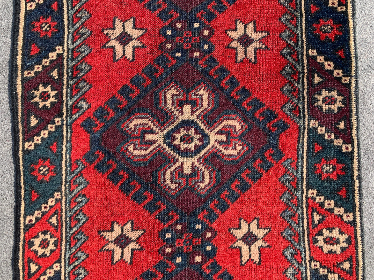 Vintage Runner Rug 2x9 Ft Afghan Hand Knotted Runner Rug, Low Pile Rug, Geometric Area Rug, Antique Oriental Runner Rug, Hallway Runner Rug.