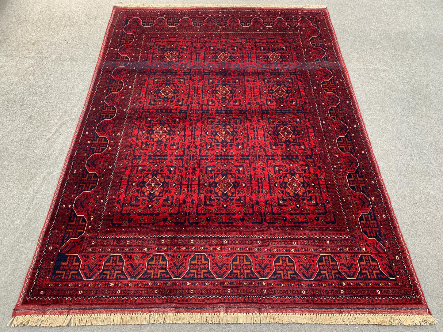 Vintage Bukhara Beljik Rug 5x6 Hand Knotted Wool Rug, High Quality Afghan Rug, Oriental Rug, Good Pile Rug, Best for Bedroom Living Room Rug