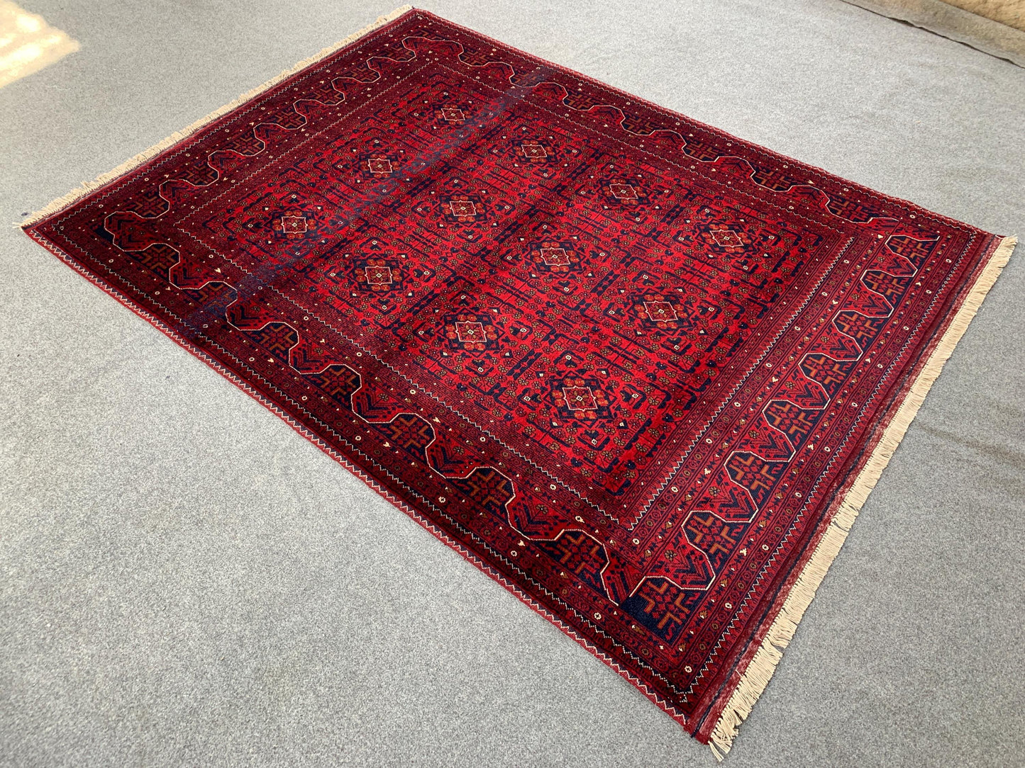 Vintage Bukhara Beljik Rug 5x6 Hand Knotted Wool Rug, High Quality Afghan Rug, Oriental Rug, Good Pile Rug, Best for Bedroom Living Room Rug