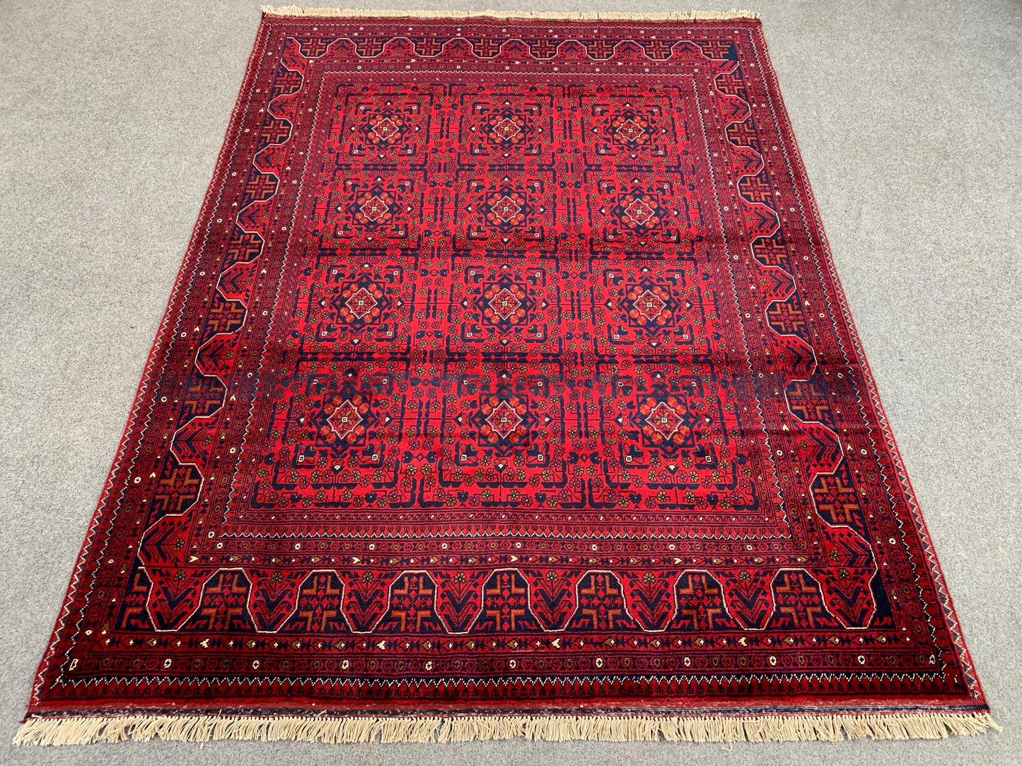 Vintage Bukhara Beljik Rug 5x6 Hand Knotted Wool Rug, High Quality Afghan Rug, Oriental Rug, Good Pile Rug, Best for Bedroom Living Room Rug