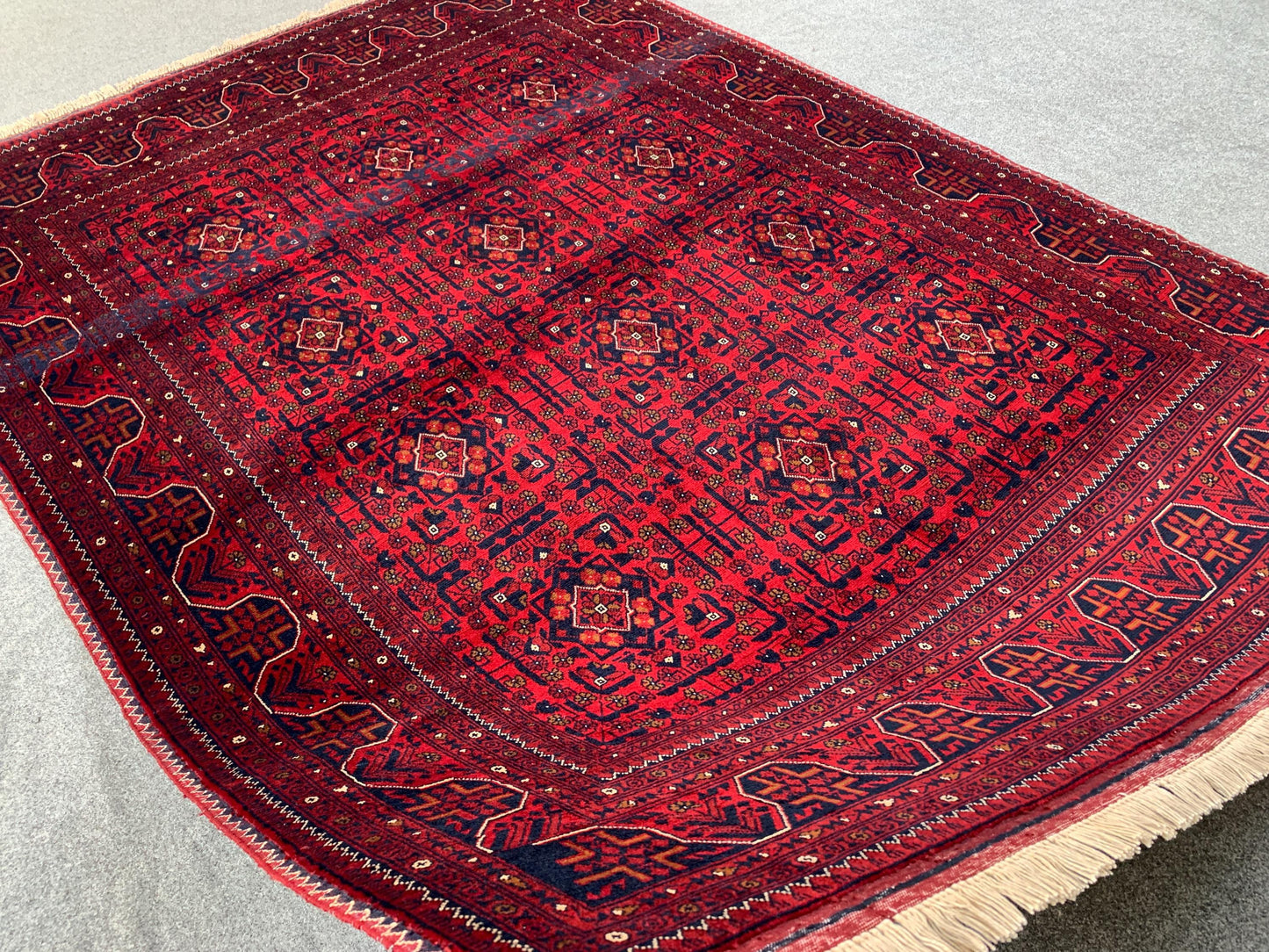 Vintage Bukhara Beljik Rug 5x6 Hand Knotted Wool Rug, High Quality Afghan Rug, Oriental Rug, Good Pile Rug, Best for Bedroom Living Room Rug
