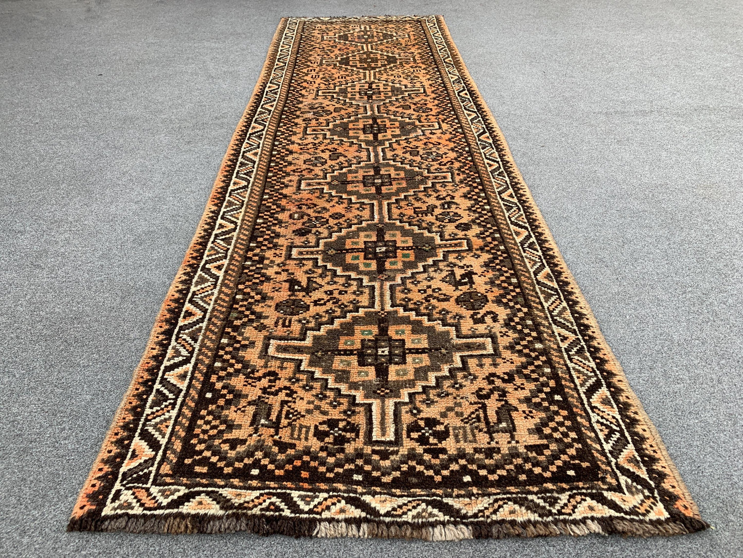 3x8 Ft Runner Antique Rug, Caucasian Runner Rug, Afghan Hand knotted Wool Rug, Vintage Oriental Rug, Turkmen Tribal Rug, Hallway Runner Rug.