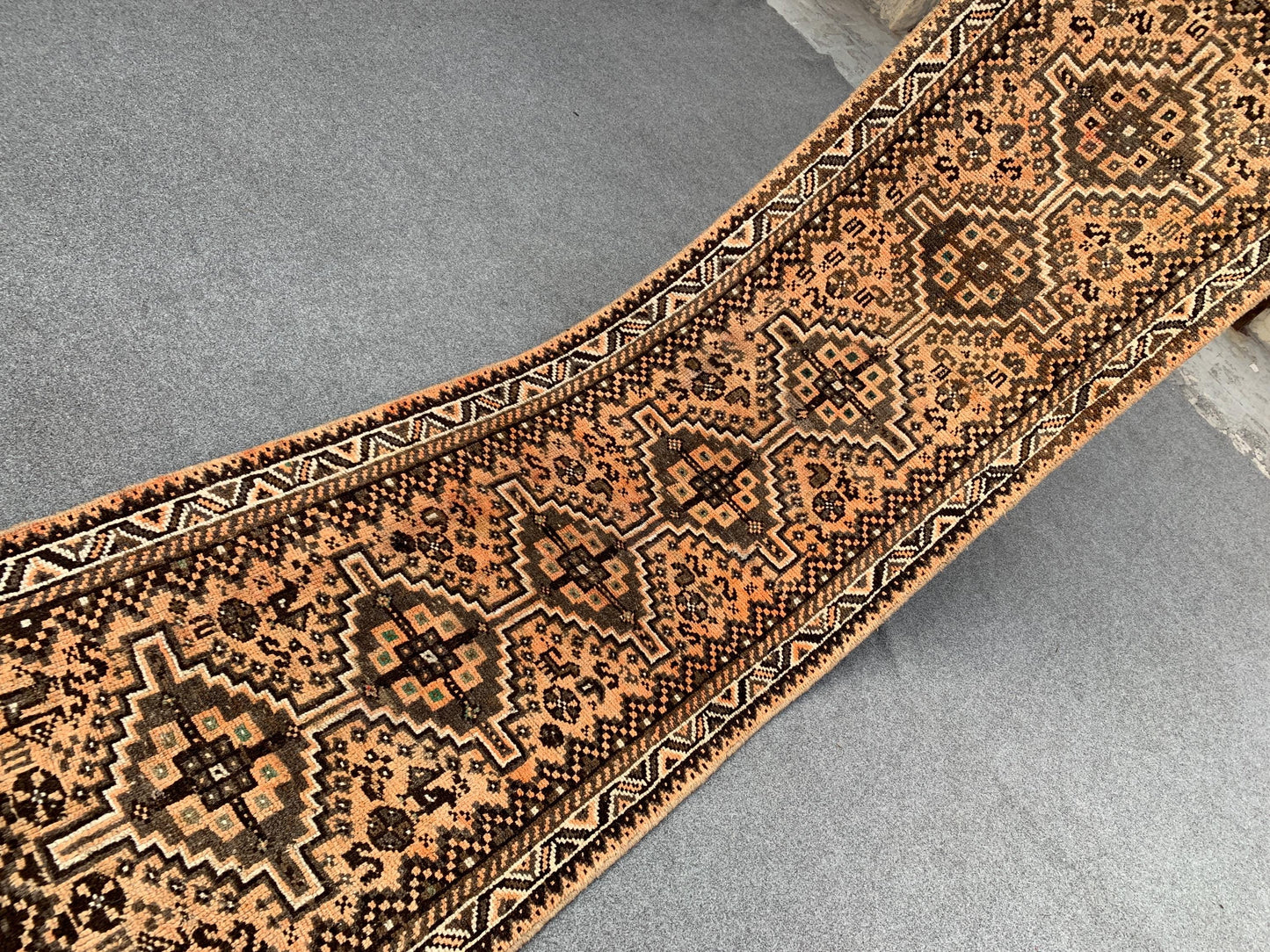 3x8 Ft Runner Antique Rug, Caucasian Runner Rug, Afghan Hand knotted Wool Rug, Vintage Oriental Rug, Turkmen Tribal Rug, Hallway Runner Rug.