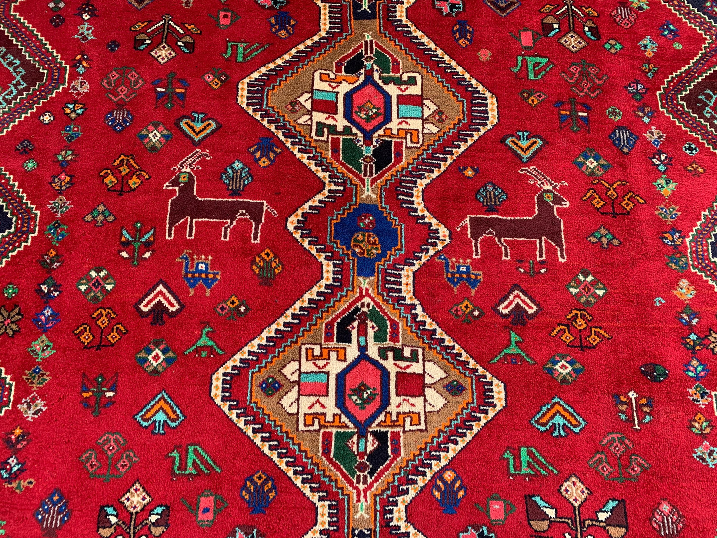 Amazing Vintage Pictorial Rug 7x11 Ft Afghan Hand Knotted Wool Rug, Caucasian design Rug, Red Navy Blue Rug, Good Pile Rug, Living Room Rug.