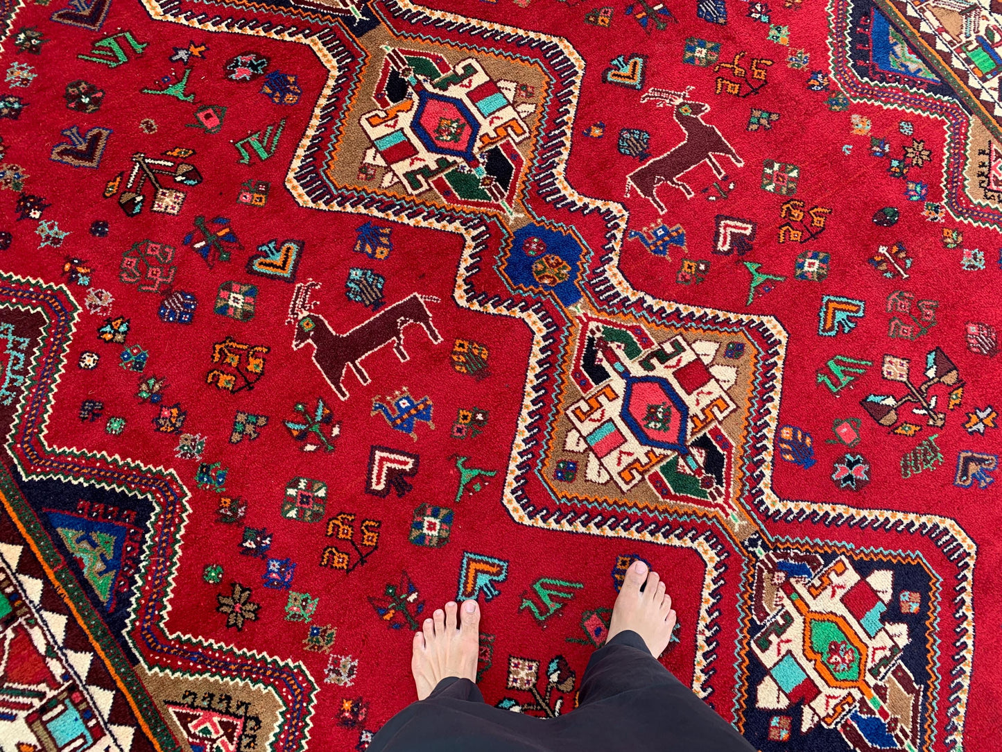 Amazing Vintage Pictorial Rug 7x11 Ft Afghan Hand Knotted Wool Rug, Caucasian design Rug, Red Navy Blue Rug, Good Pile Rug, Living Room Rug.