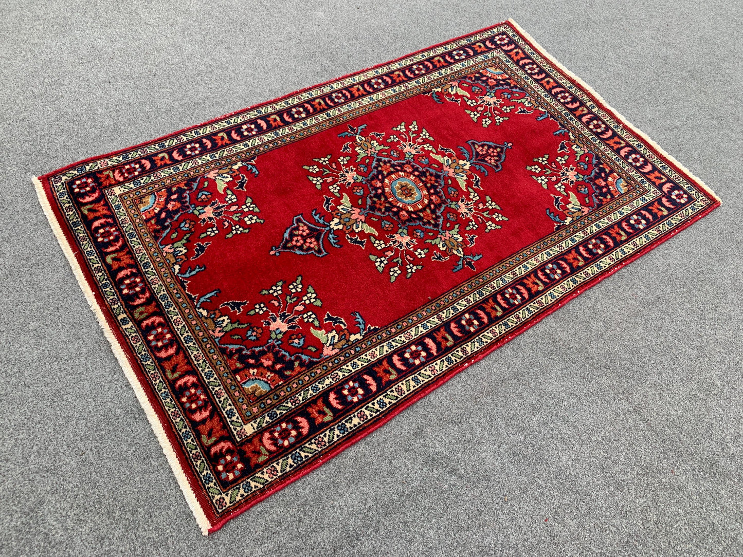 2x4 Ft Vintage Red Rug, Afghan Hand knotted Wool Rug, Geometric Area Rug, Oriental Rug Amazing Rug, Small Hallway Rug, Small Kitchen Rug etc
