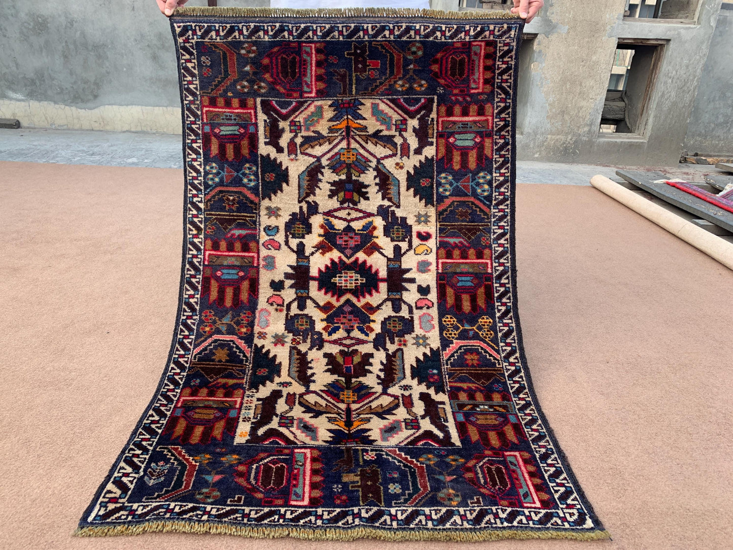 3x4 Ft Vintage Baluchi Rug, Afghan Hand Knotted Rug, Oriental Wool Rug, Herati Area Rug, Best for Office Rug, Good Pile Rug, Bedroom Rug etc