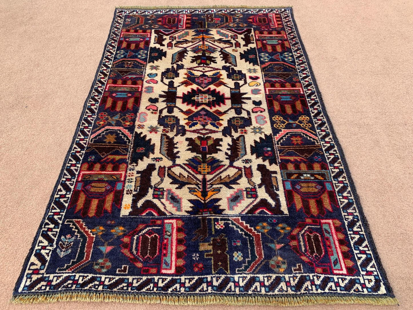 3x4 Ft Vintage Baluchi Rug, Afghan Hand Knotted Rug, Oriental Wool Rug, Herati Area Rug, Best for Office Rug, Good Pile Rug, Bedroom Rug etc