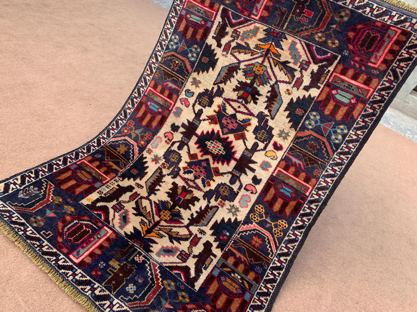 3x4 Ft Vintage Baluchi Rug, Afghan Hand Knotted Rug, Oriental Wool Rug, Herati Area Rug, Best for Office Rug, Good Pile Rug, Bedroom Rug etc