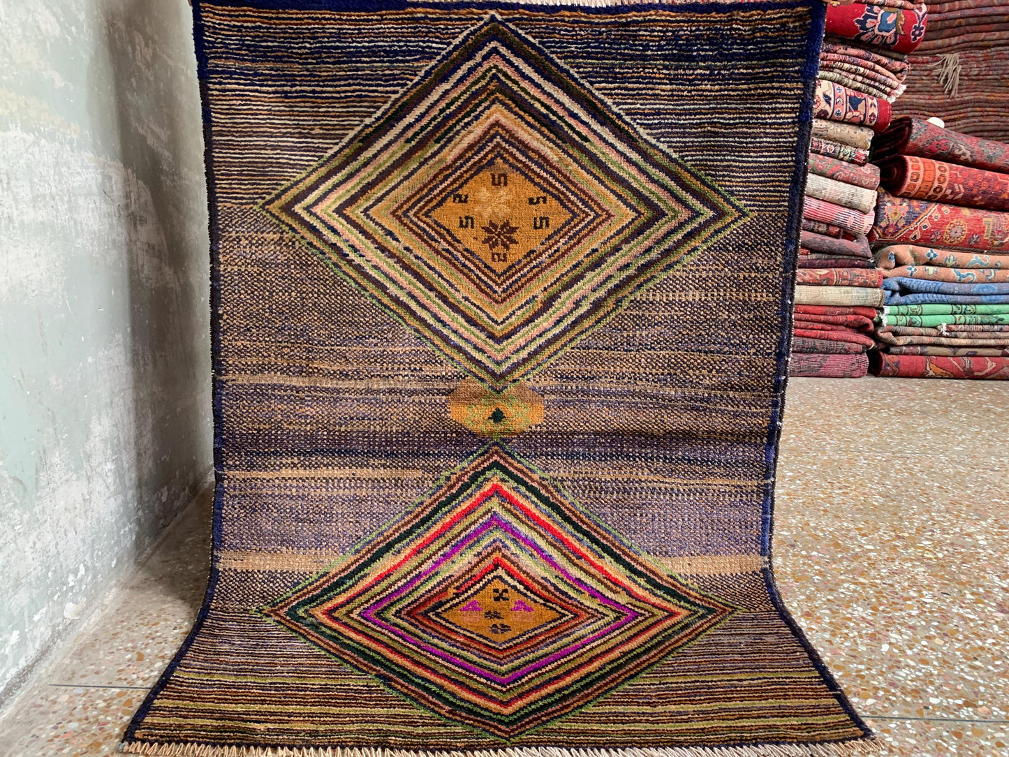 3x4 Ft Vintage Rug, Geometric design Rug, Afghan Handmade Rug, High Pile Rug Baluchi Oriental Rug, Best for Hallway Kitchen Bedroom Rug etc.