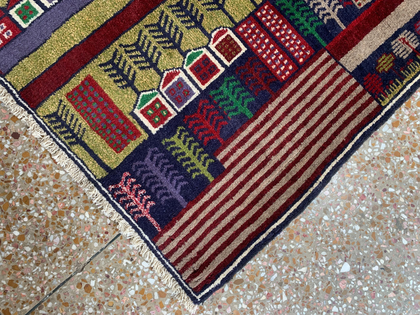 3x4 Ft Vintage Pictorial Rug, Afghan Handmade Rug, Baluchi Oriental Wool Rug, Tree design Rug, Home Decor Rug, Hallway Kitchen Bedroom Rug.