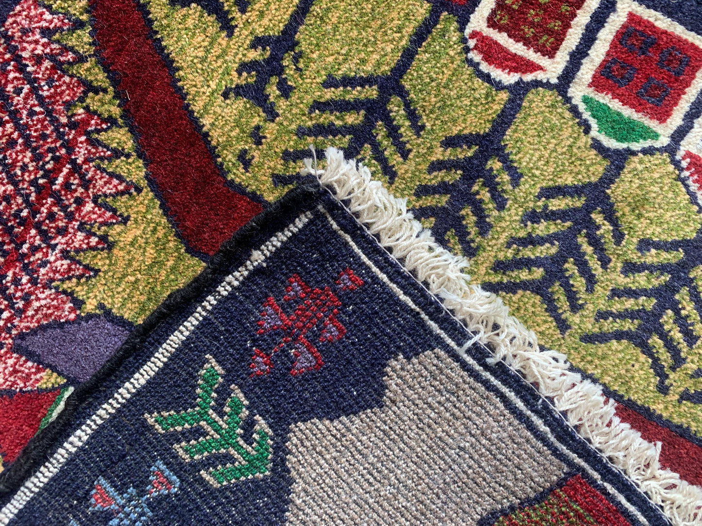 3x4 Ft Vintage Pictorial Rug, Afghan Handmade Rug, Baluchi Oriental Wool Rug, Tree design Rug, Home Decor Rug, Hallway Kitchen Bedroom Rug.