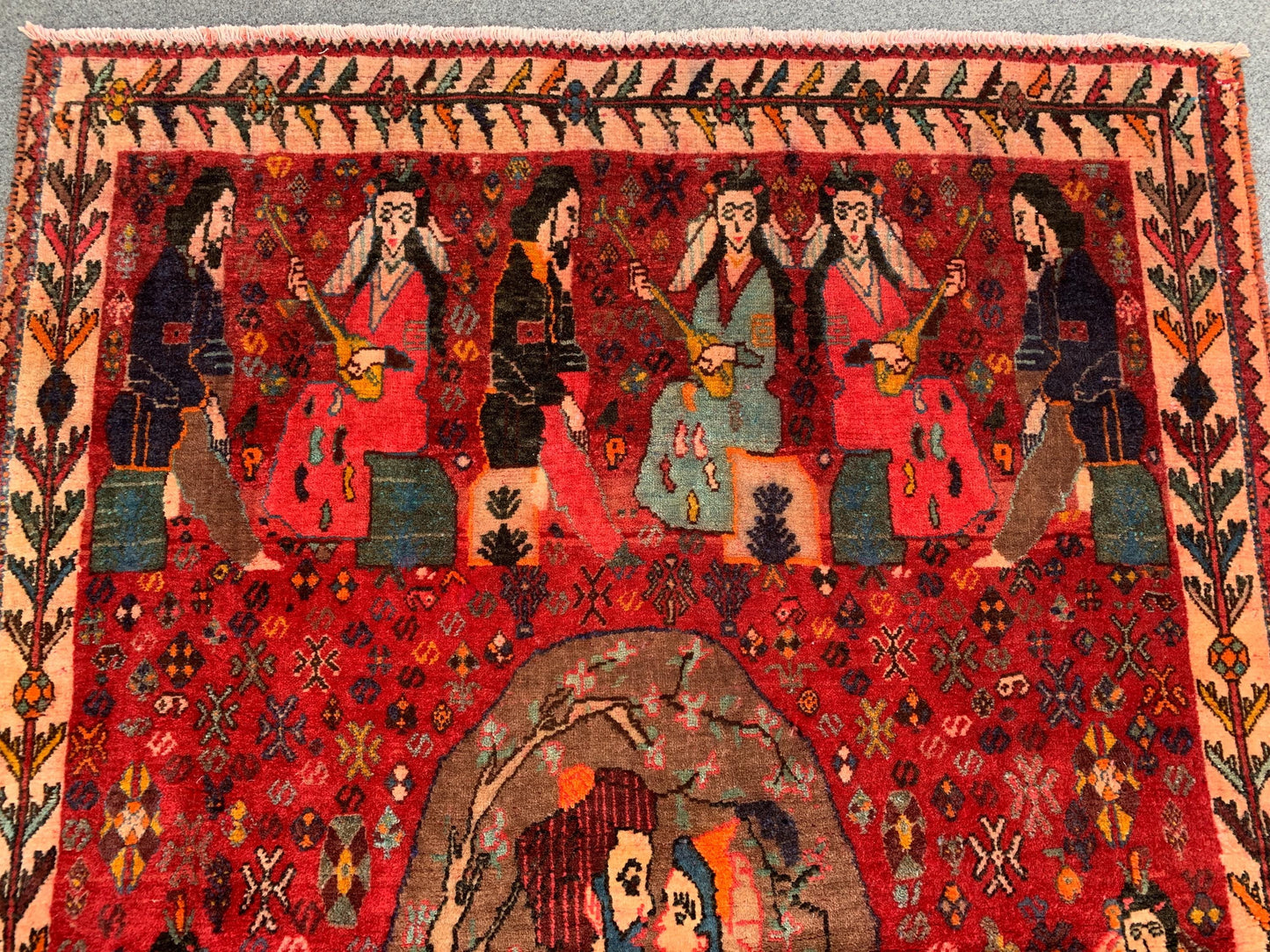 3x5 Ft Antique Pictorial Red Rug, Hand Knotted Vintage Rug, Oriental Afghan Wool Rug, Good Pile Rug Wall Decor Rug, Best for Living Room Rug