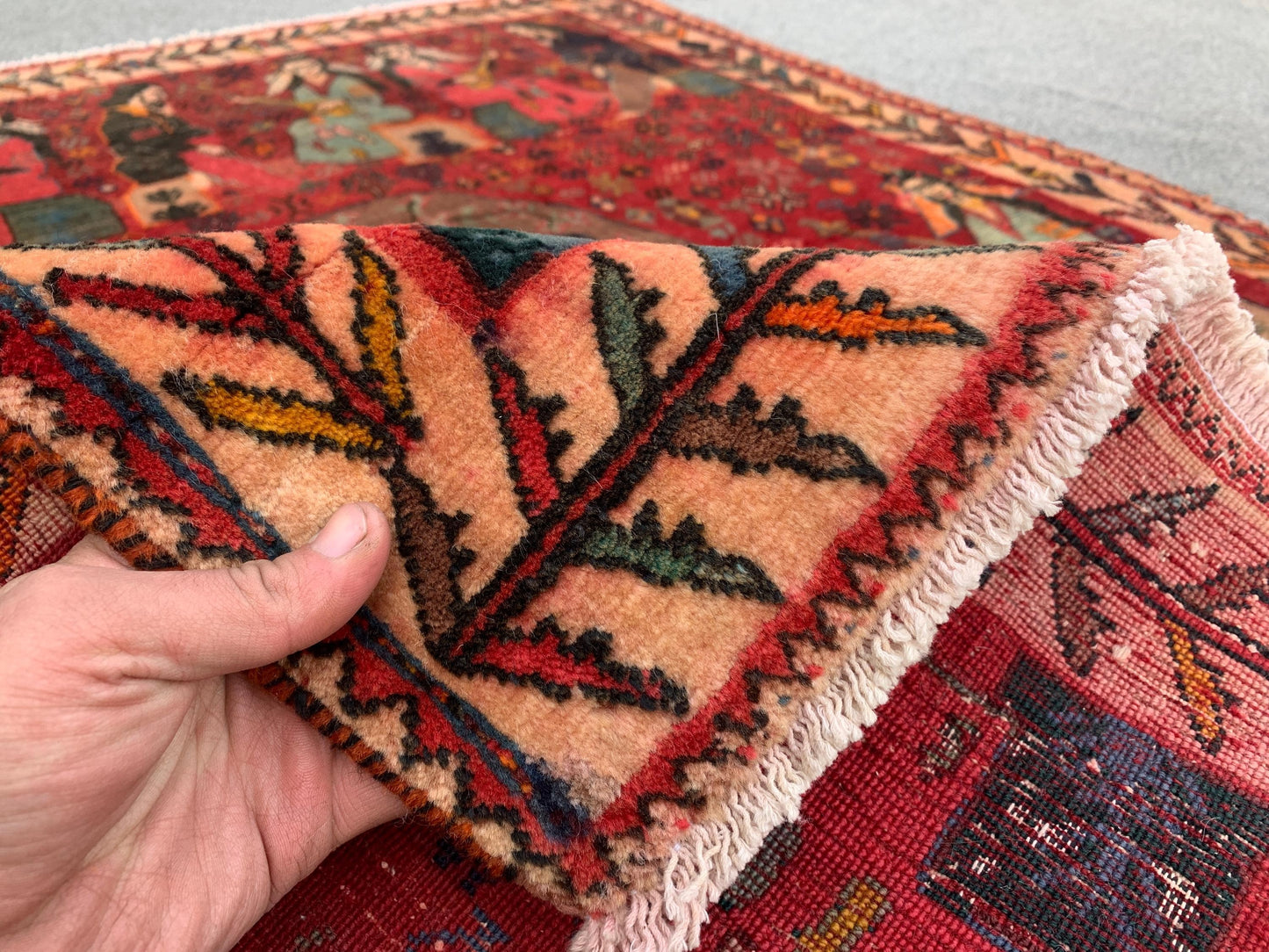 3x5 Ft Antique Pictorial Red Rug, Hand Knotted Vintage Rug, Oriental Afghan Wool Rug, Good Pile Rug Wall Decor Rug, Best for Living Room Rug