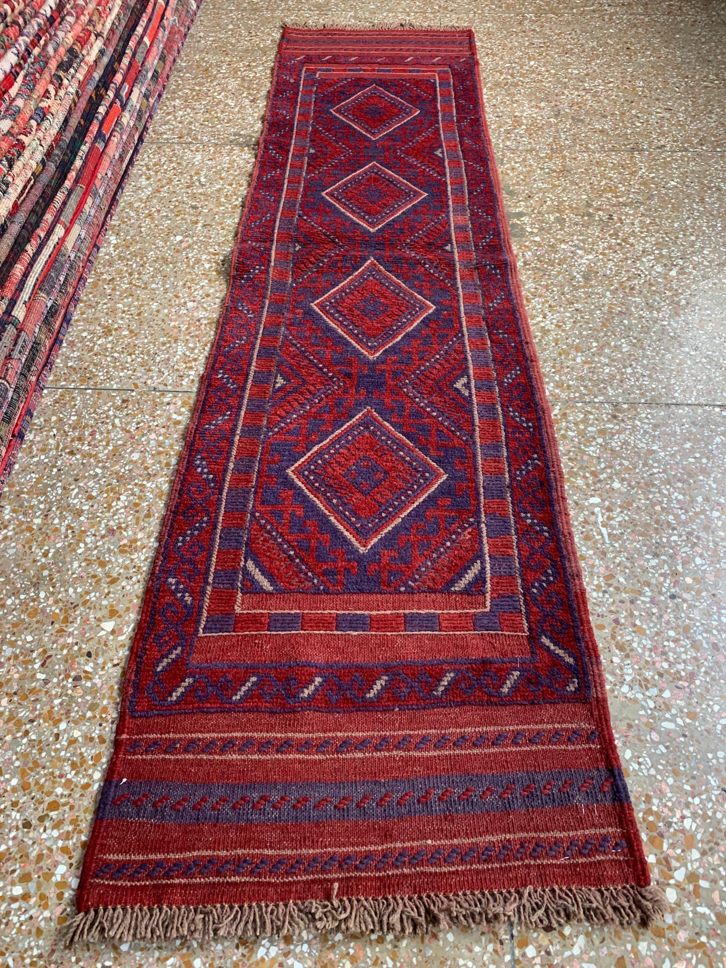 Runner Rug, 2x8 Ft Afghan Hand Knotted Runner Rug, Mashwani Runner Rug, Vintage Geometric Runner Rug, Oriental Wool Rug, Hallway Runner Rug.