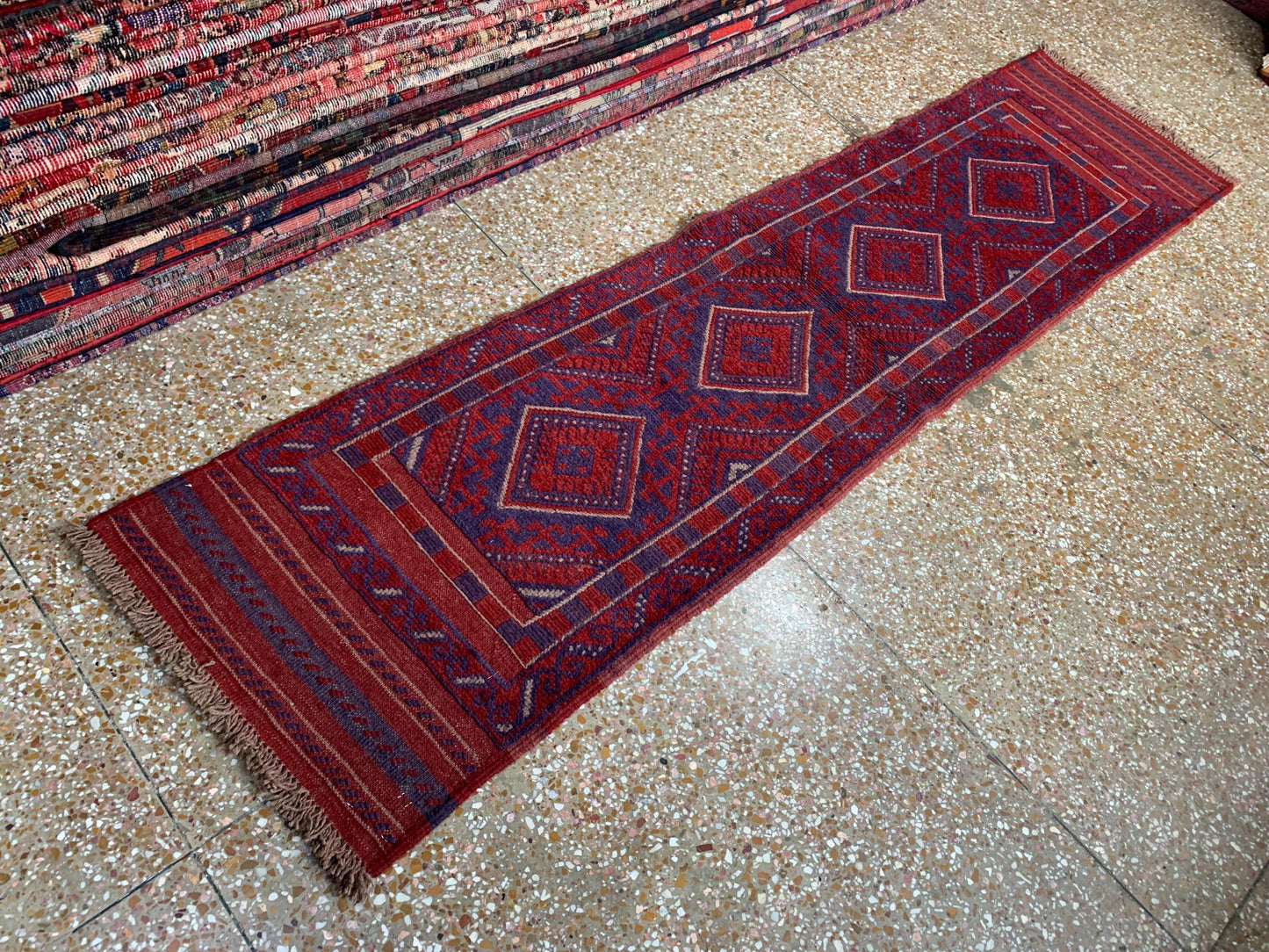 Runner Rug, 2x8 Ft Afghan Hand Knotted Runner Rug, Mashwani Runner Rug, Vintage Geometric Runner Rug, Oriental Wool Rug, Hallway Runner Rug.