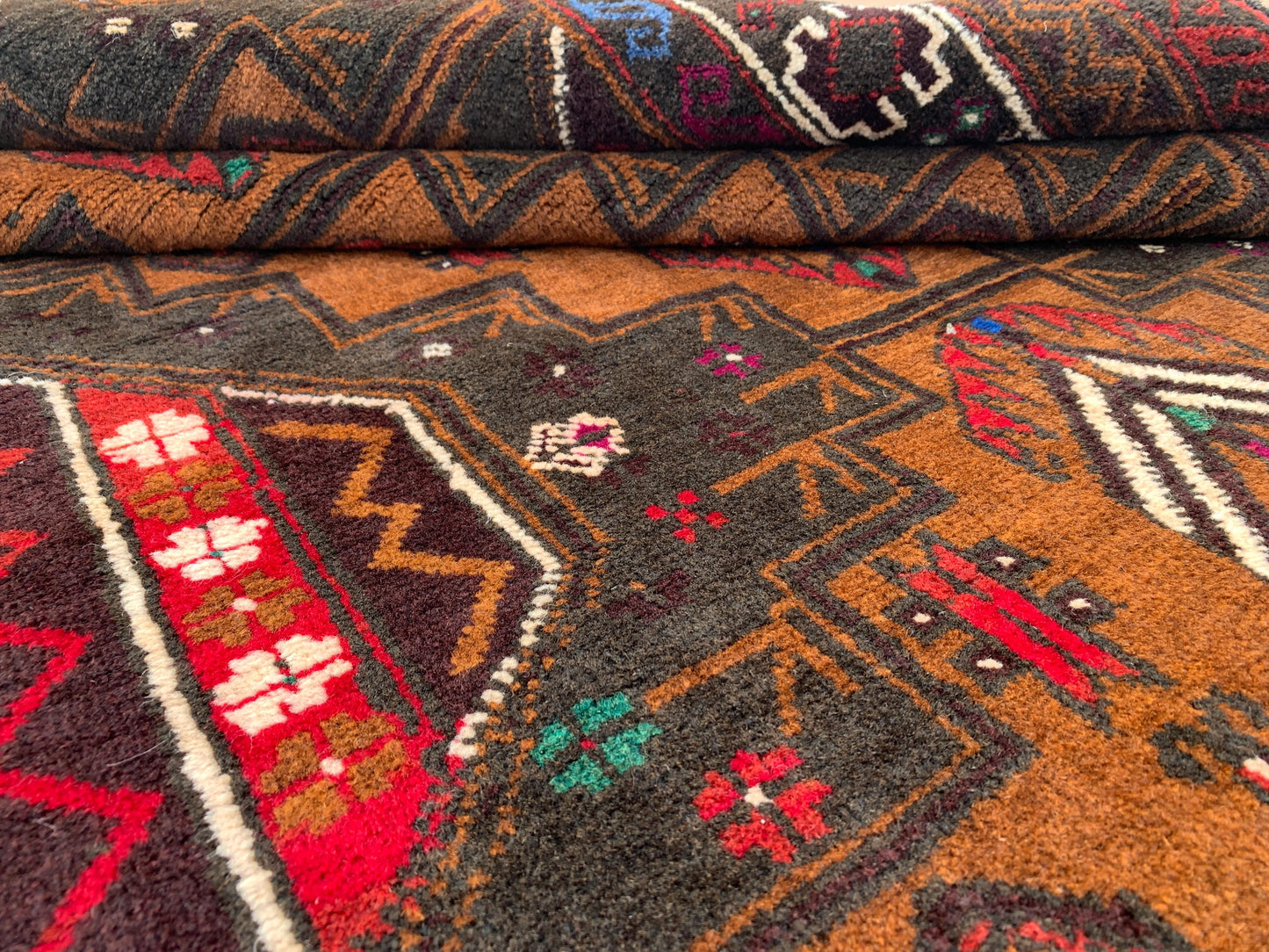 4x7 Ft Vintage Geometric design Rug, Afghan Hand Knotted Rug, Herati Baluchi Rug, Oriental Wool Rug, High Pile Rug, Living Room Bedroom Rug.