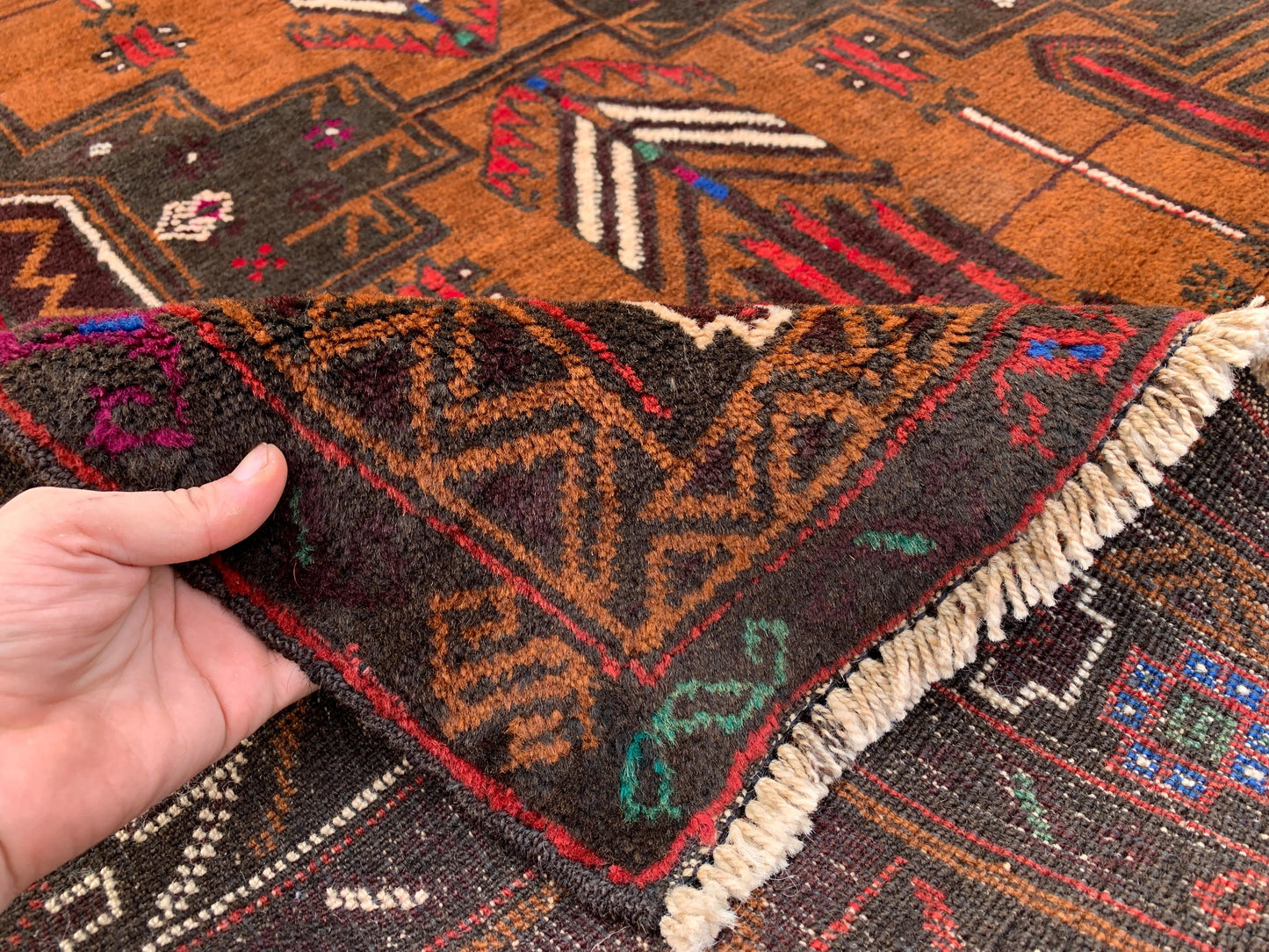 4x7 Ft Vintage Geometric design Rug, Afghan Hand Knotted Rug, Herati Baluchi Rug, Oriental Wool Rug, High Pile Rug, Living Room Bedroom Rug.