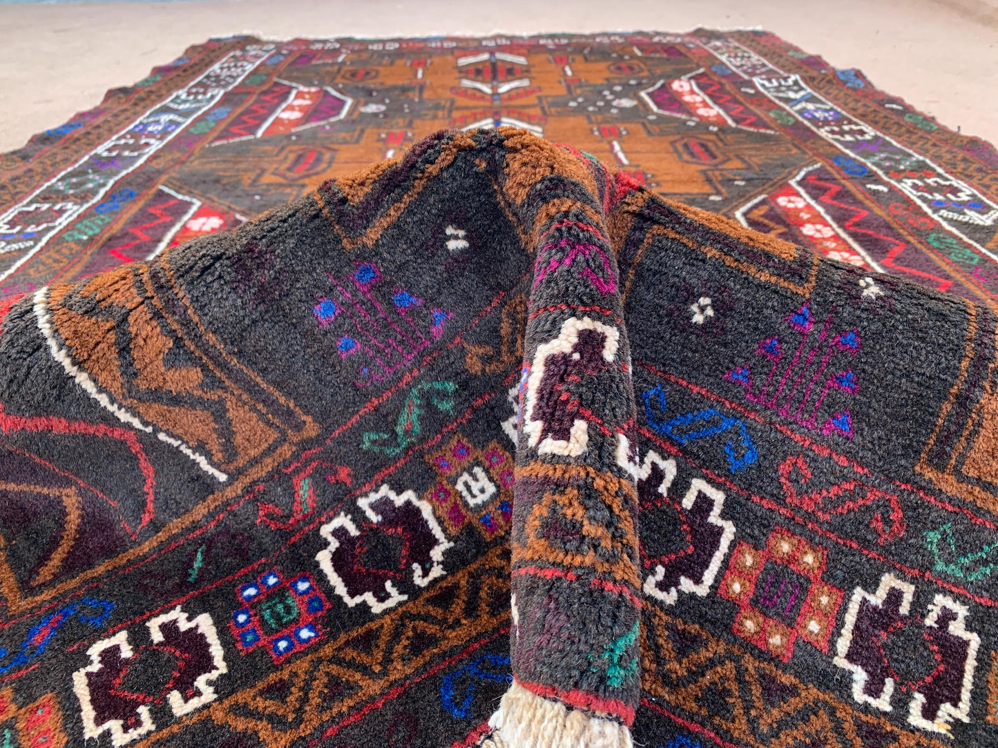 4x7 Ft Vintage Geometric design Rug, Afghan Hand Knotted Rug, Herati Baluchi Rug, Oriental Wool Rug, High Pile Rug, Living Room Bedroom Rug.