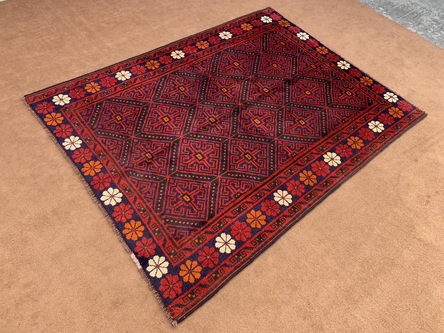One of a kind Vintage Rug 5x7 ft Afghan Handmade Wool Rug, Oriental Turkmen Rug, Geometric Area Rug Home Decor Rug, Bedroom Living Room Rug.