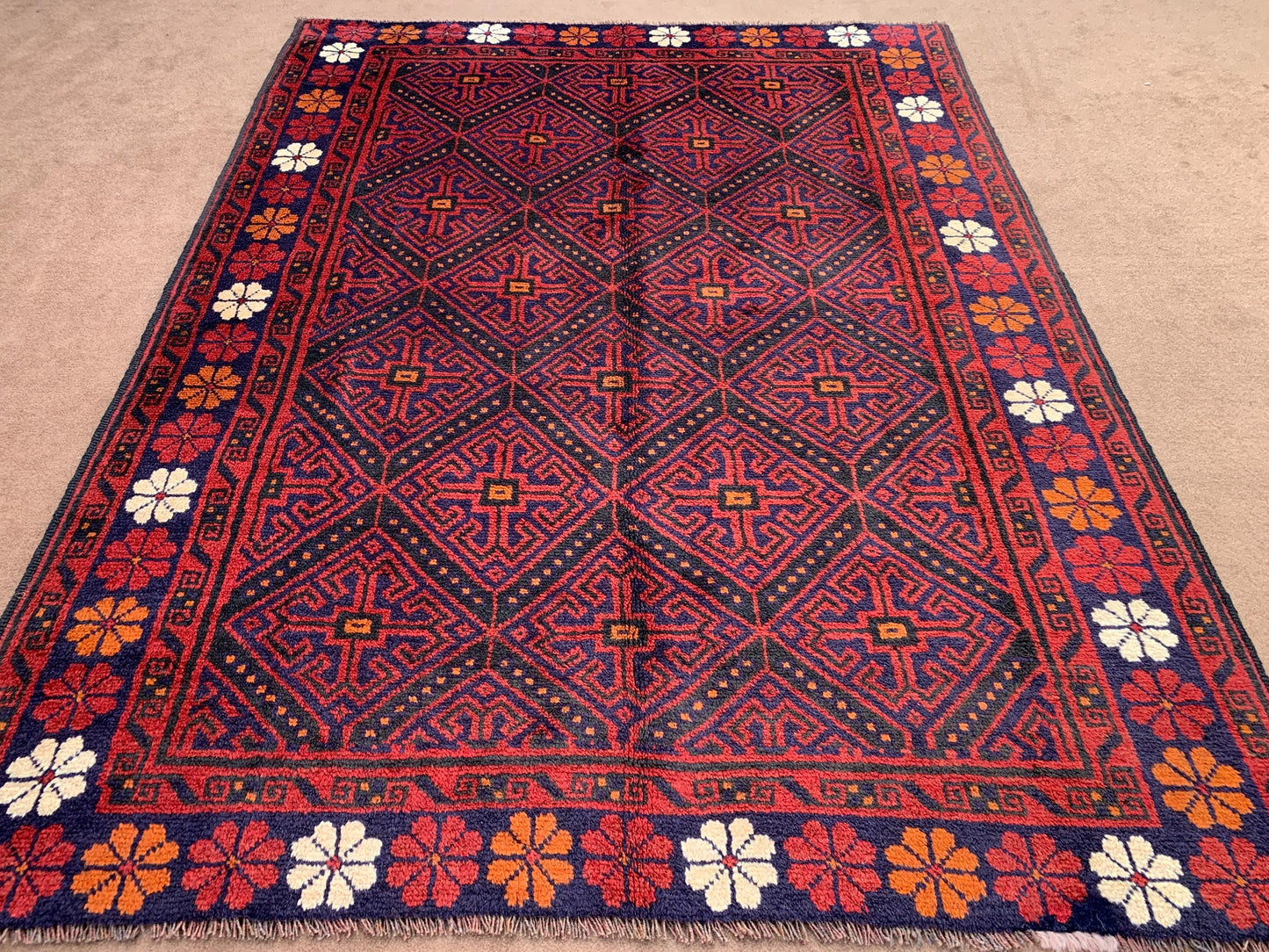 One of a kind Vintage Rug 5x7 ft Afghan Handmade Wool Rug, Oriental Turkmen Rug, Geometric Area Rug Home Decor Rug, Bedroom Living Room Rug.