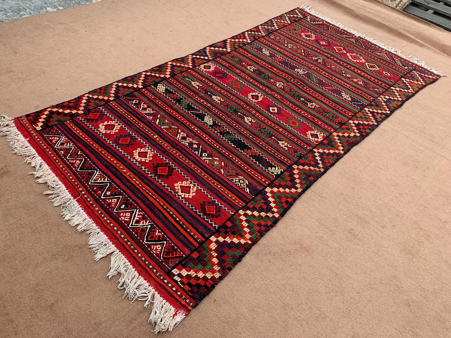 5x10 Ft Antique Afghan kilim Rug, Hand Knotted Wool kilim Rug, Oriental Flatweave kilim Rug, Vintage Striped Rug, Bedroom Living Room Rug.