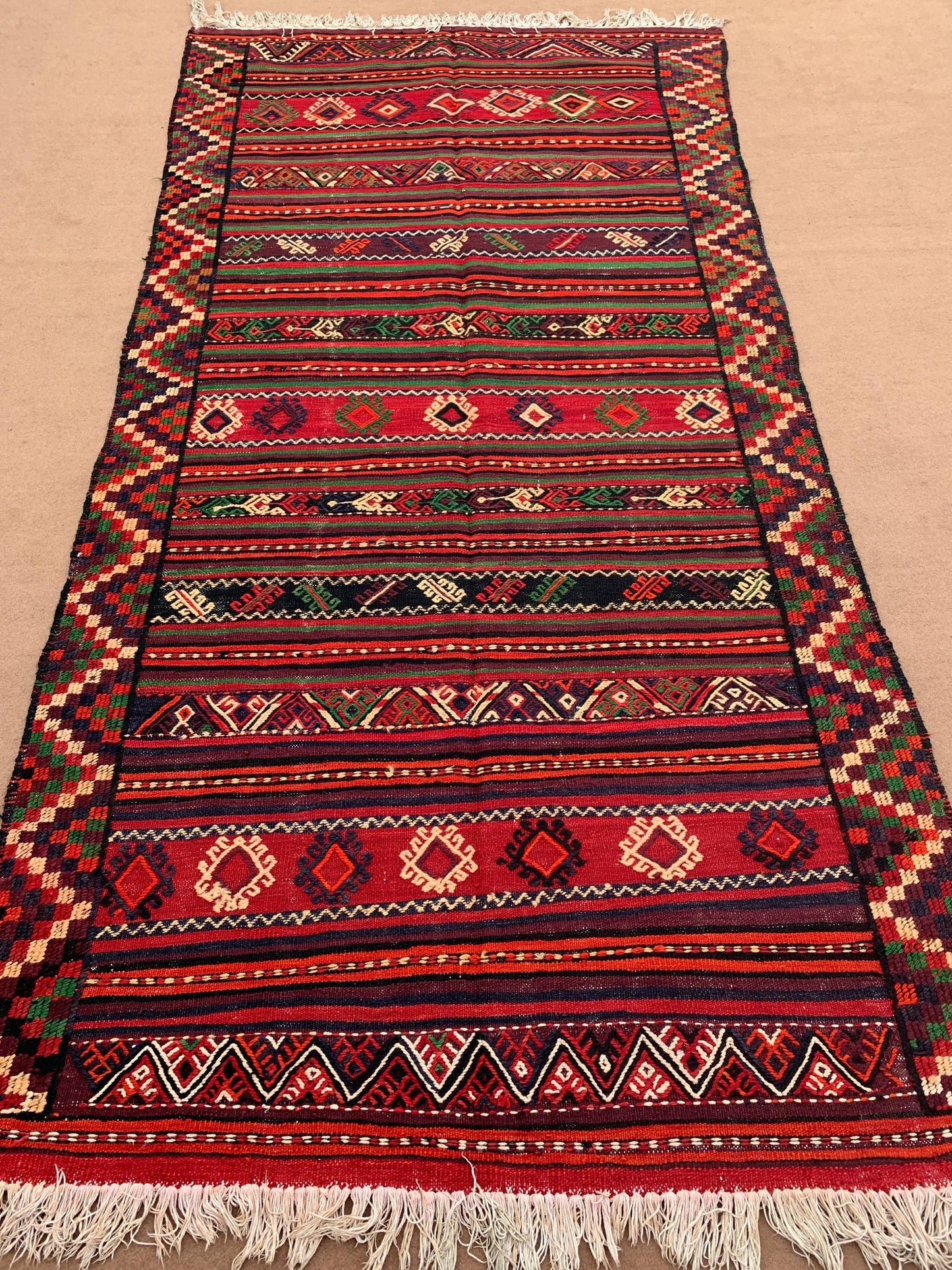 5x10 Ft Antique Afghan kilim Rug, Hand Knotted Wool kilim Rug, Oriental Flatweave kilim Rug, Vintage Striped Rug, Bedroom Living Room Rug.