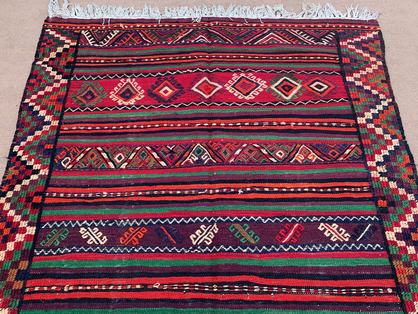 5x10 Ft Antique Afghan kilim Rug, Hand Knotted Wool kilim Rug, Oriental Flatweave kilim Rug, Vintage Striped Rug, Bedroom Living Room Rug.