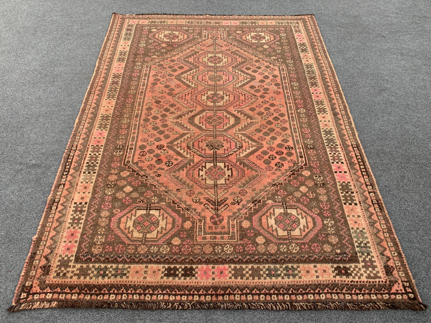 4x5 Ft Antique Caucasian Rug, Afghan Handmade Rug, Low Pile Rug, Oriental Vintage Rug, Turkmen Tribal Rug, Bedroom Rug, Kitchen Hallway Rug.