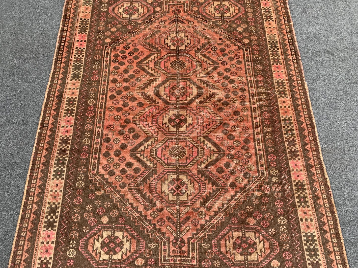 4x5 Ft Antique Caucasian Rug, Afghan Handmade Rug, Low Pile Rug, Oriental Vintage Rug, Turkmen Tribal Rug, Bedroom Rug, Kitchen Hallway Rug.