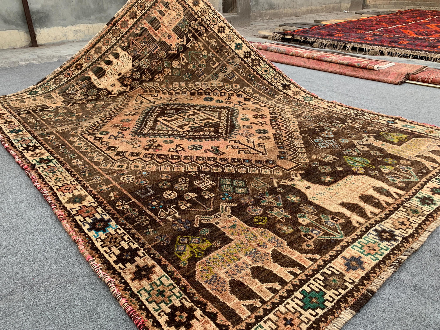 Antique Pictorial Animal Rug 5x8 Ft Caucasian design Rug, Hand knotted Vintage Rug, Oriental Afghan Rug, Turkmen Tribal Rug, Living Room Rug
